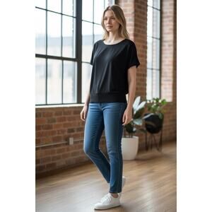 Express Black Blousy Top XL Elastic Hem Short Sleeve Boxy Relaxed Fit